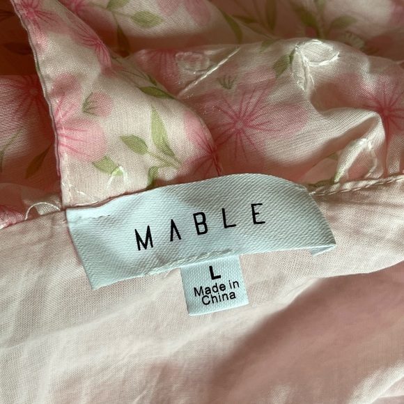 NEW MABLE Pink Floral Ruffle Tiered Criss Cross Back Mini Dress L Girly Flirty - Picture 9 of 14